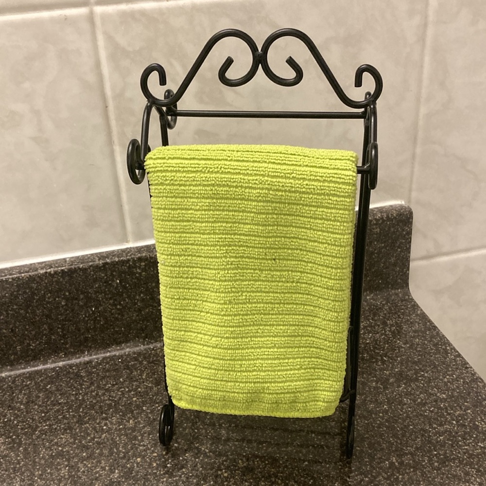 Shiny Black Wrought Iron Hand Tip Towel Rack or Jewelry Stand
